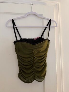 Edikted Olive Green Ruched Spaghetti Strap Cami Top